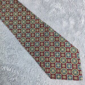 Nubio Mens Burgundy Gold Blue Geometric Medallion 100% Italian Silk Tie